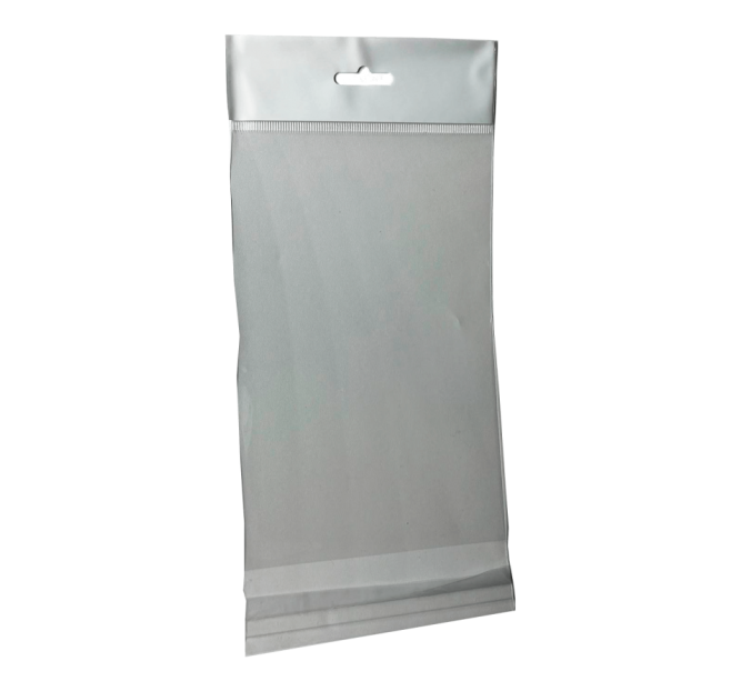 Bolsas polipropileno con solapa adhesiva y taladro para colgar  84x140 +40 mm