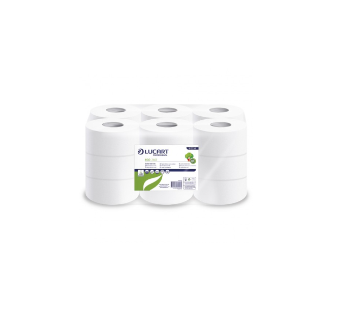Papel higiénico rollo Jumbo Lucart ECO J143 doble capa 143m- pack de 18 rollos
